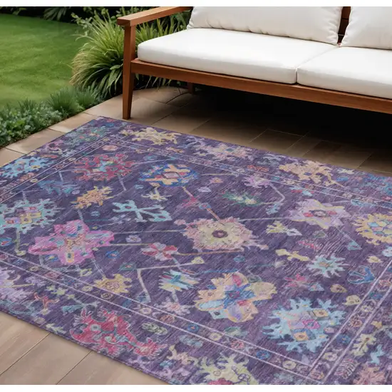 Eggplant Pink And Gold Floral Washable Indoor Outdoor Area Rug Photo 1