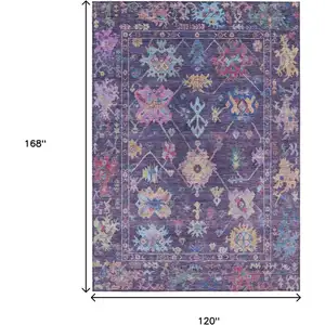 Photo of Eggplant Pink And Gold Floral Washable Indoor Outdoor Area Rug