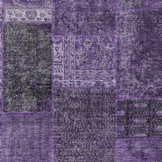 Eggplant Purple And Charcoal Patchwork Washable Indoor Outdoor Area Rug Photo 6
