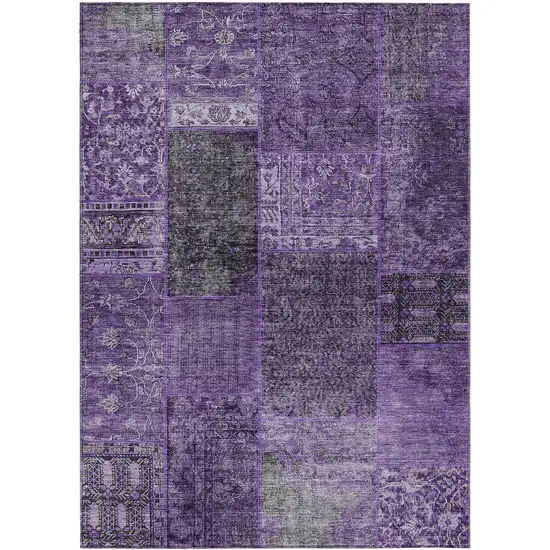 Eggplant Purple And Charcoal Patchwork Washable Indoor Outdoor Area Rug Photo 2