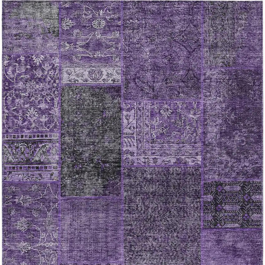 Eggplant Purple And Charcoal Patchwork Washable Indoor Outdoor Area Rug Photo 7