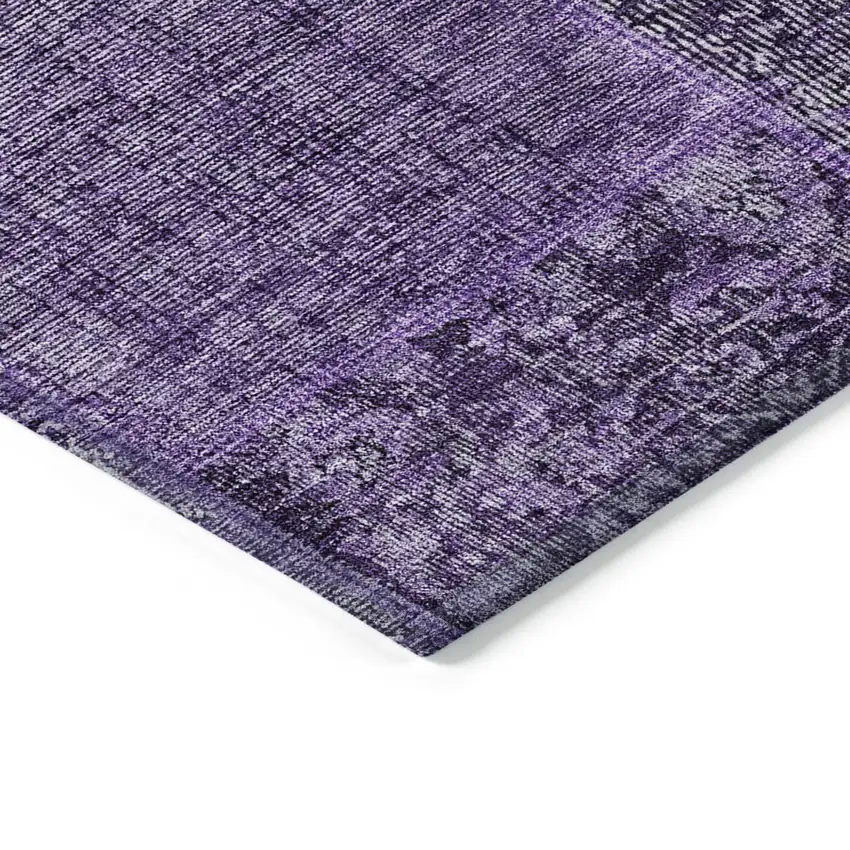 Eggplant Purple And Charcoal Patchwork Washable Indoor Outdoor Area Rug Photo 5