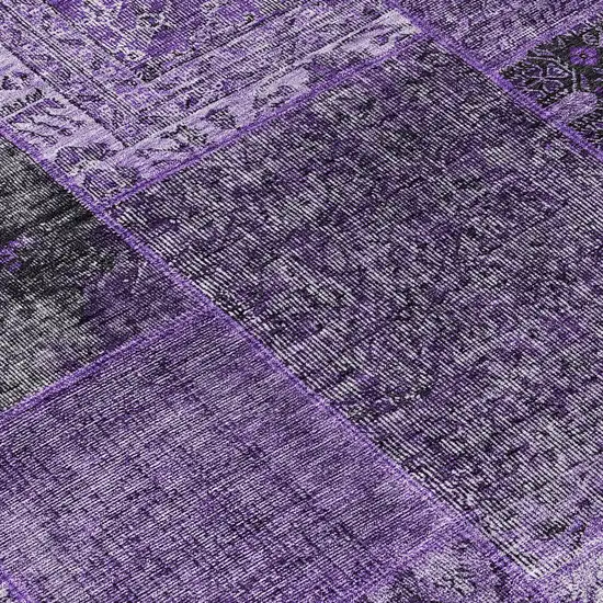 Eggplant Purple And Charcoal Patchwork Washable Indoor Outdoor Area Rug Photo 8