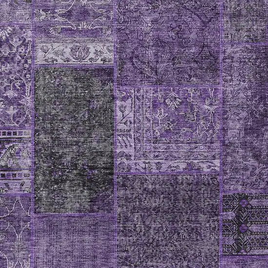 Eggplant Purple And Charcoal Patchwork Washable Indoor Outdoor Area Rug Photo 6