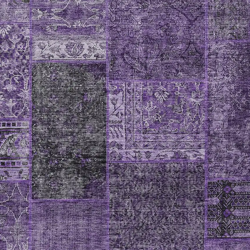 Eggplant Purple And Charcoal Patchwork Washable Indoor Outdoor Area Rug Photo 6