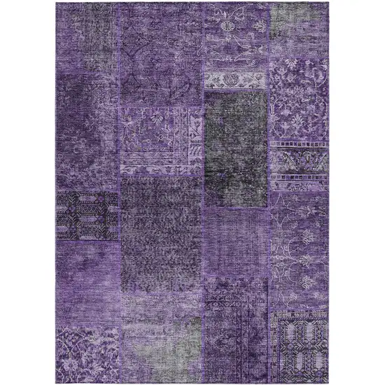 Eggplant Purple And Charcoal Patchwork Washable Indoor Outdoor Area Rug Photo 6