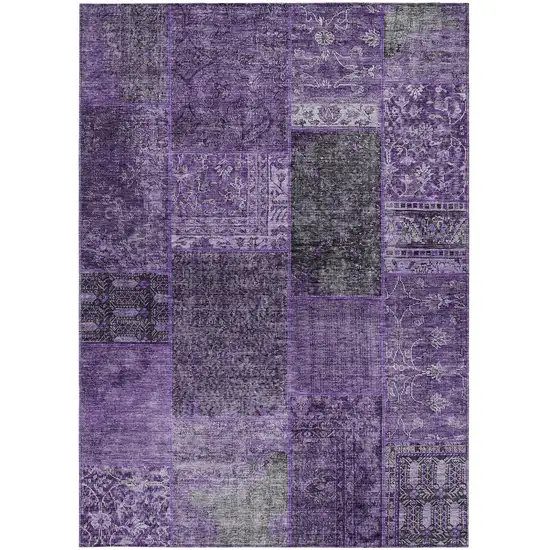 Eggplant Purple And Charcoal Patchwork Washable Indoor Outdoor Area Rug Photo 6