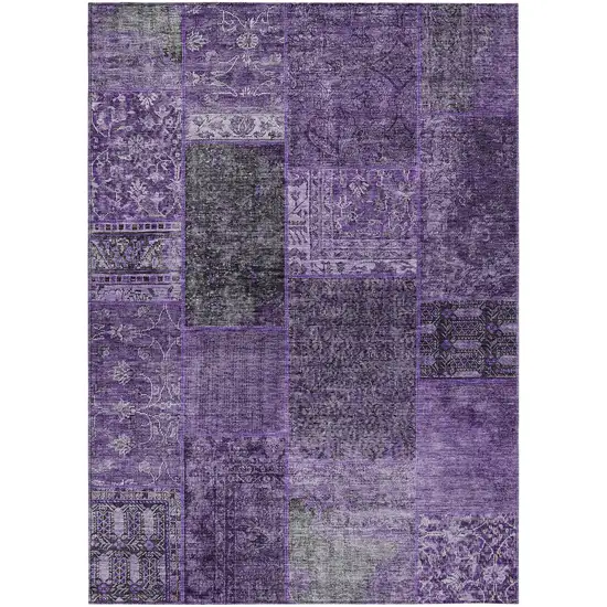 Eggplant Purple And Charcoal Patchwork Washable Indoor Outdoor Area Rug Photo 2