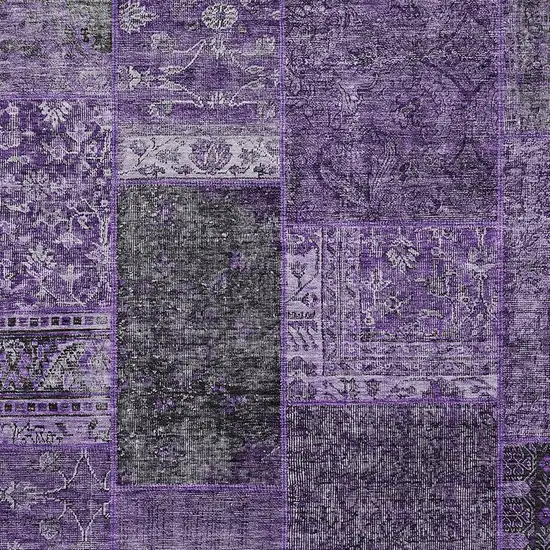 Eggplant Purple And Charcoal Patchwork Washable Indoor Outdoor Area Rug Photo 6