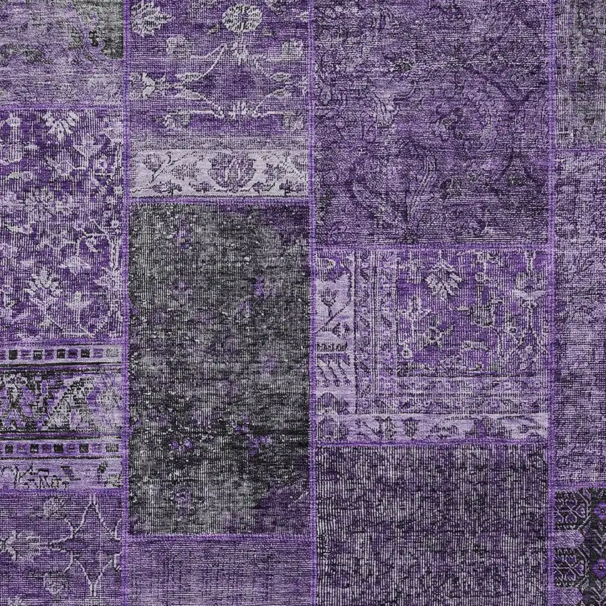 Eggplant Purple And Charcoal Patchwork Washable Indoor Outdoor Area Rug Photo 6