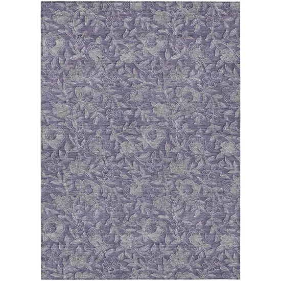 Eggplant Purple And Gray Floral Washable Indoor Outdoor Area Rug Photo 2