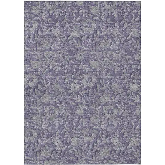 Eggplant Purple And Gray Floral Washable Indoor Outdoor Area Rug Photo 2