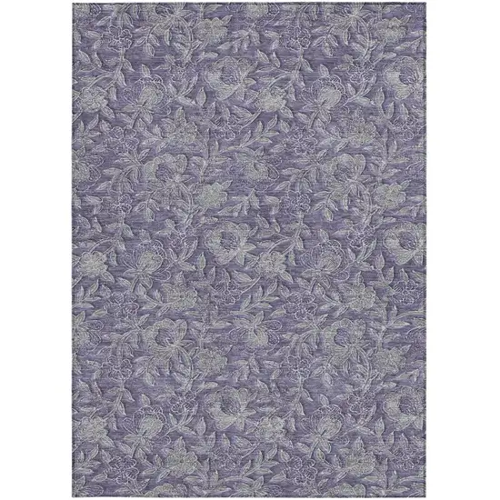 Eggplant Purple And Gray Floral Washable Indoor Outdoor Area Rug Photo 5