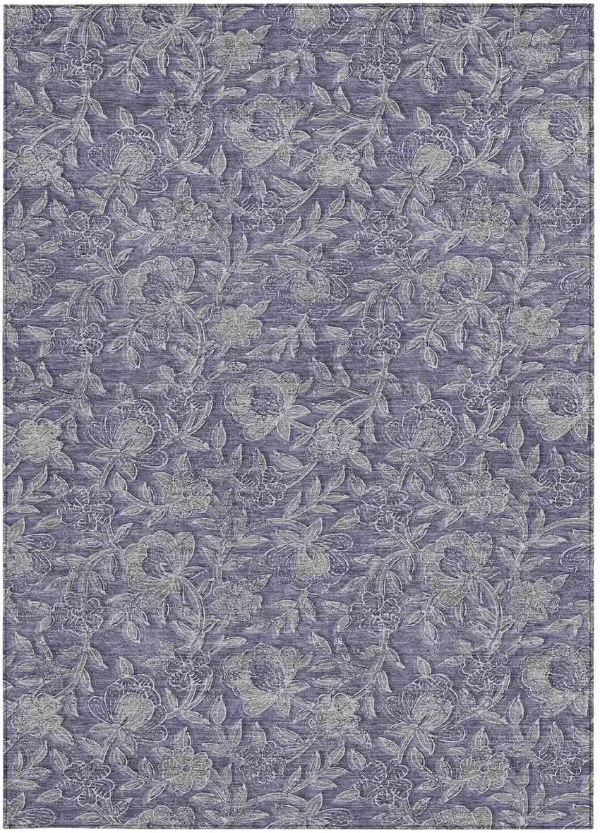 Eggplant Purple And Gray Floral Washable Indoor Outdoor Area Rug Photo 5