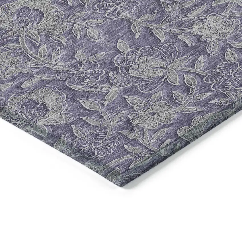Eggplant Purple And Gray Floral Washable Indoor Outdoor Area Rug Photo 3