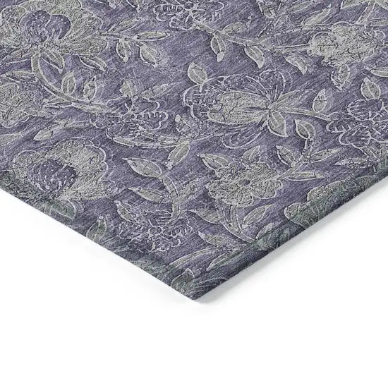 Eggplant Purple And Gray Floral Washable Indoor Outdoor Area Rug Photo 3