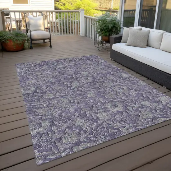 Eggplant Purple And Gray Floral Washable Indoor Outdoor Area Rug Photo 9