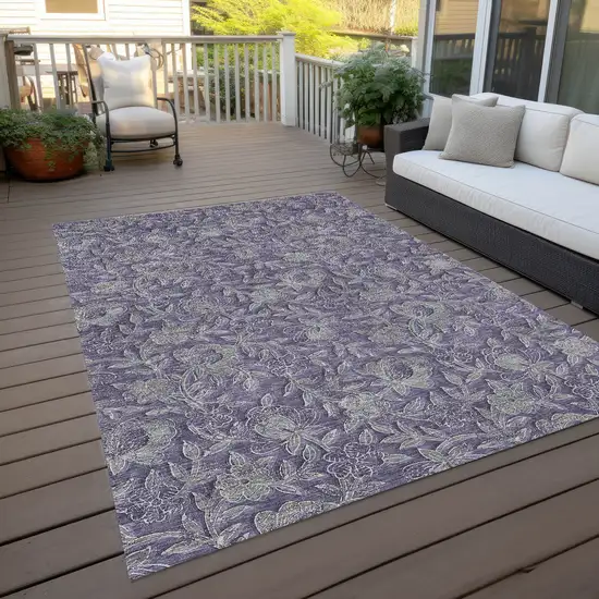 Eggplant Purple And Gray Floral Washable Indoor Outdoor Area Rug Photo 9