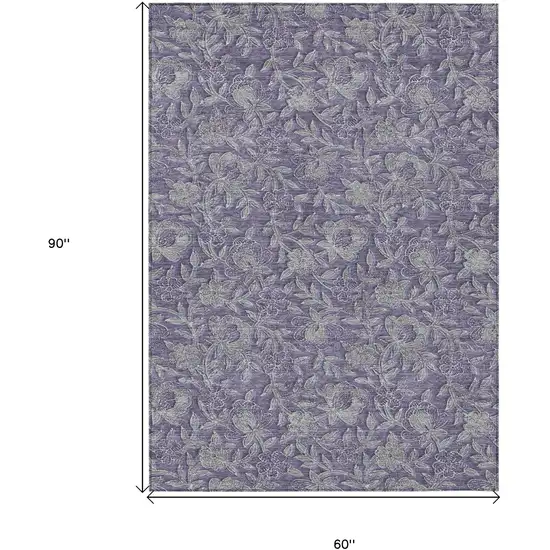 Eggplant Purple And Gray Floral Washable Indoor Outdoor Area Rug Photo 3