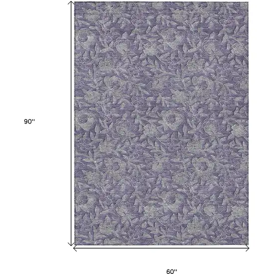 Eggplant Purple And Gray Floral Washable Indoor Outdoor Area Rug Photo 3