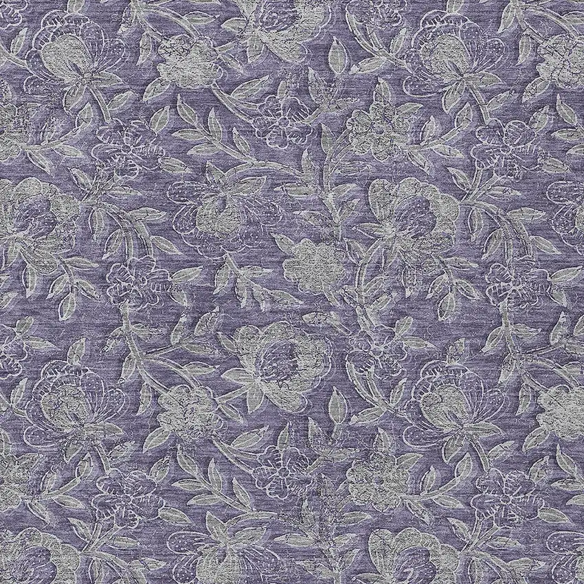 Eggplant Purple And Gray Floral Washable Indoor Outdoor Area Rug Photo 4