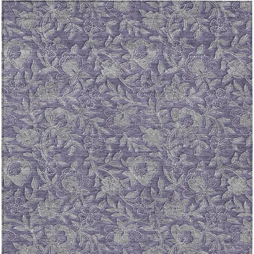 Eggplant Purple And Gray Floral Washable Indoor Outdoor Area Rug Photo 6