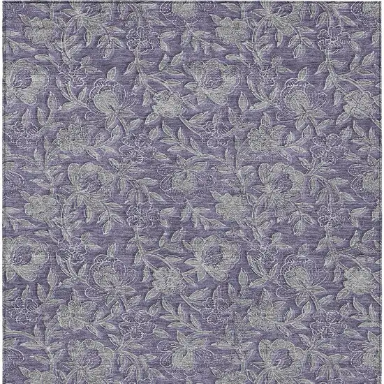 Eggplant Purple And Gray Floral Washable Indoor Outdoor Area Rug Photo 6