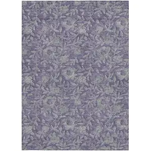 Photo of Eggplant Purple And Gray Floral Washable Indoor Outdoor Area Rug