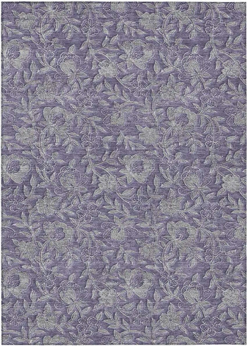 Eggplant Purple And Gray Floral Washable Indoor Outdoor Area Rug Photo 2