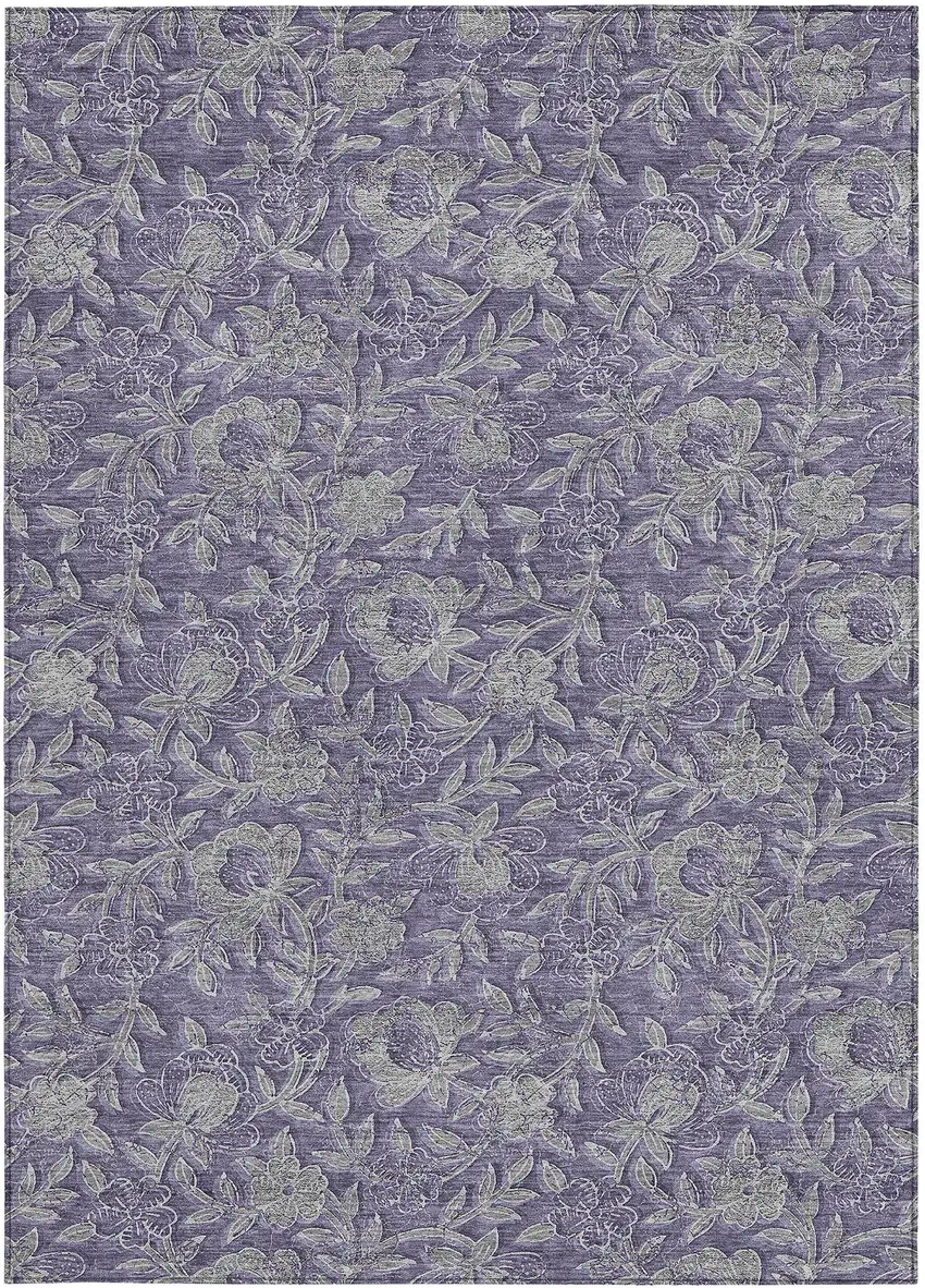 Eggplant Purple And Gray Floral Washable Indoor Outdoor Area Rug Photo 7