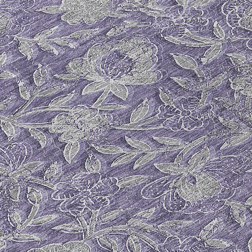 Eggplant Purple And Gray Floral Washable Indoor Outdoor Area Rug Photo 8
