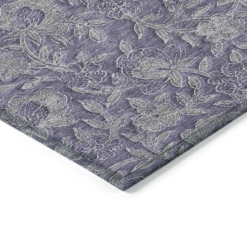 Eggplant Purple And Gray Floral Washable Indoor Outdoor Area Rug Photo 5