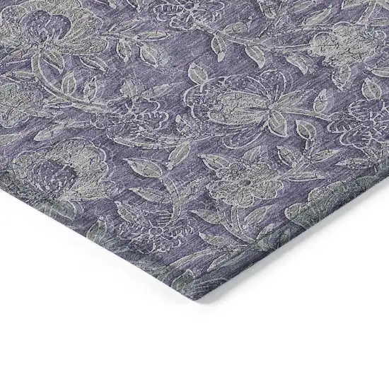 Eggplant Purple And Gray Floral Washable Indoor Outdoor Area Rug Photo 5