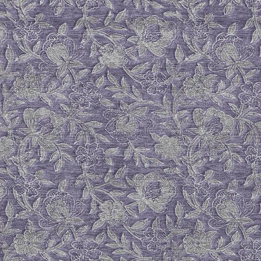 Eggplant Purple And Gray Floral Washable Indoor Outdoor Area Rug Photo 6