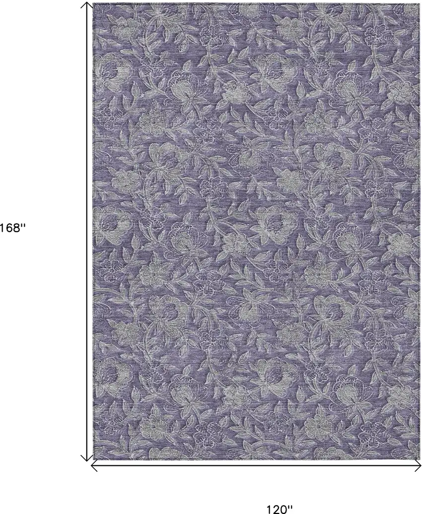 Eggplant Purple And Gray Floral Washable Indoor Outdoor Area Rug Photo 3