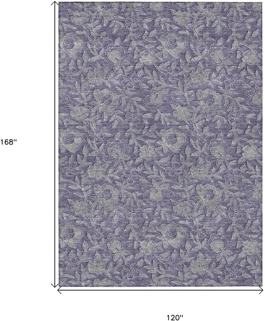 Eggplant Purple And Gray Floral Washable Indoor Outdoor Area Rug Photo 3