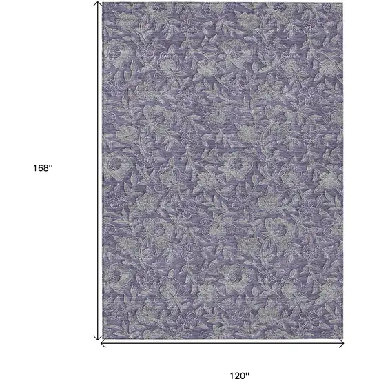 Eggplant Purple And Gray Floral Washable Indoor Outdoor Area Rug Photo 3