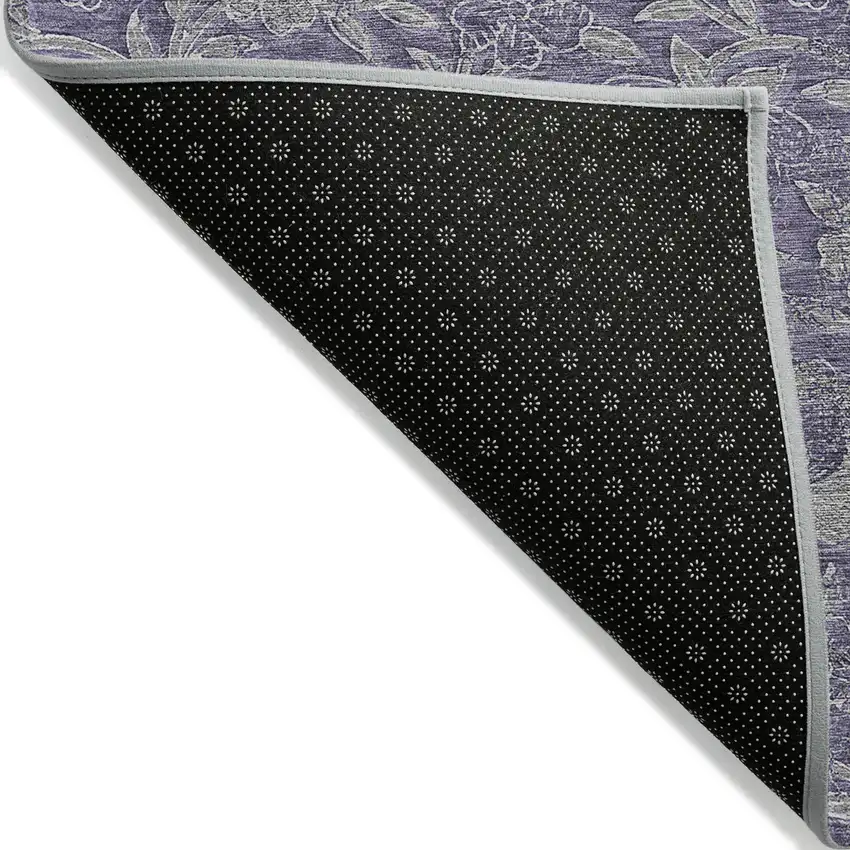 Eggplant Purple And Gray Floral Washable Indoor Outdoor Area Rug Photo 4