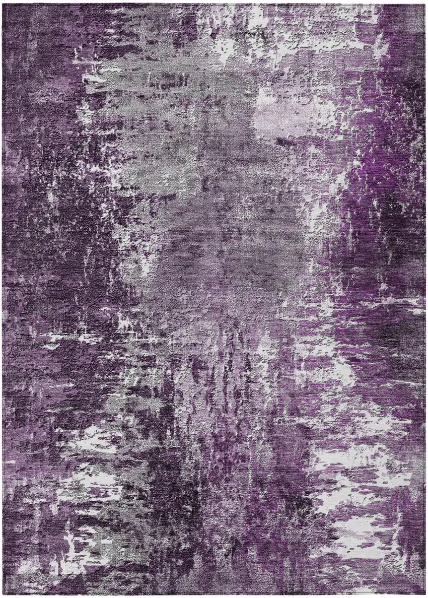 Eggplant Purple And Lavender Abstract Washable Indoor Outdoor Area Rug Photo 1