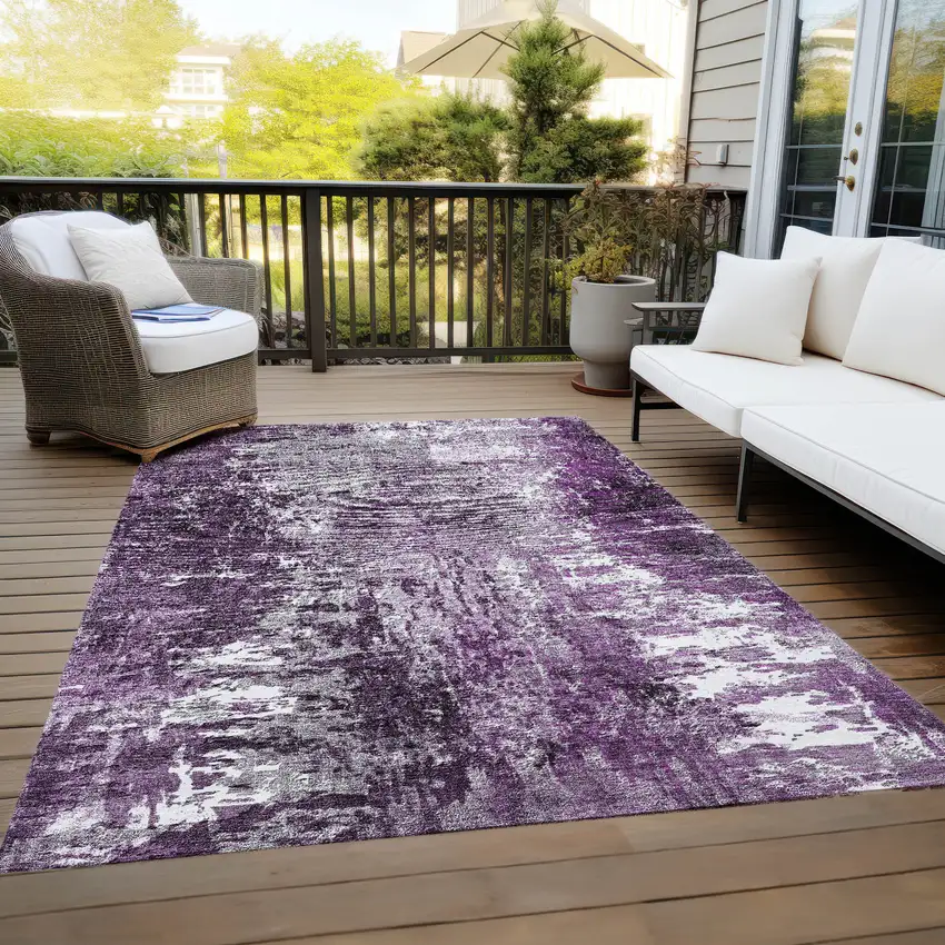 Eggplant Purple And Lavender Abstract Washable Indoor Outdoor Area Rug Photo 8