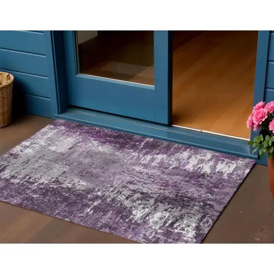 Eggplant Purple And Lavender Abstract Washable Indoor Outdoor Area Rug Photo 1