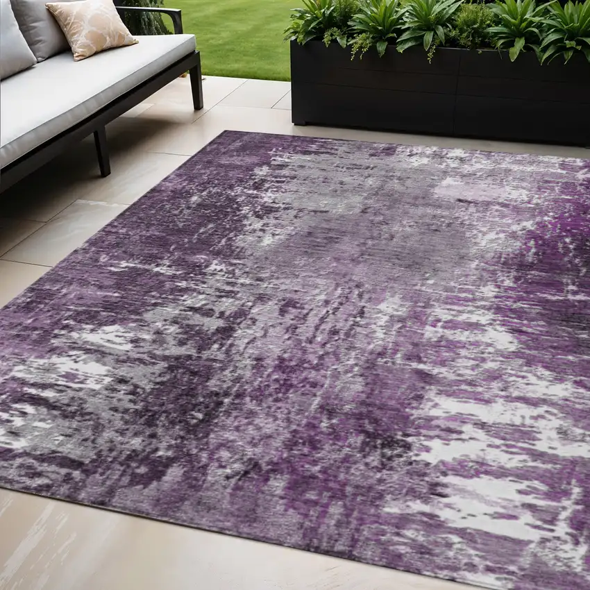 Eggplant Purple And Lavender Abstract Washable Indoor Outdoor Area Rug Photo 1