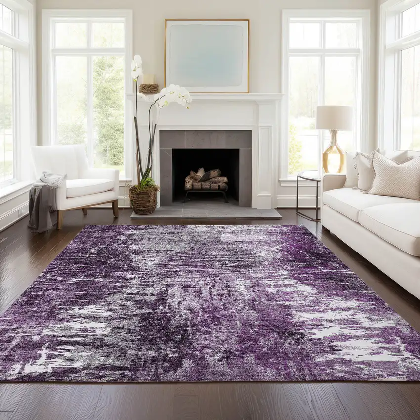 Eggplant Purple And Lavender Abstract Washable Indoor Outdoor Area Rug Photo 8
