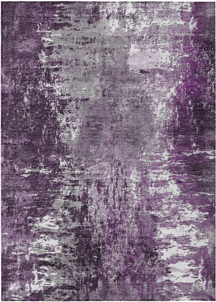 Eggplant Purple And Lavender Abstract Washable Indoor Outdoor Area Rug Photo 2