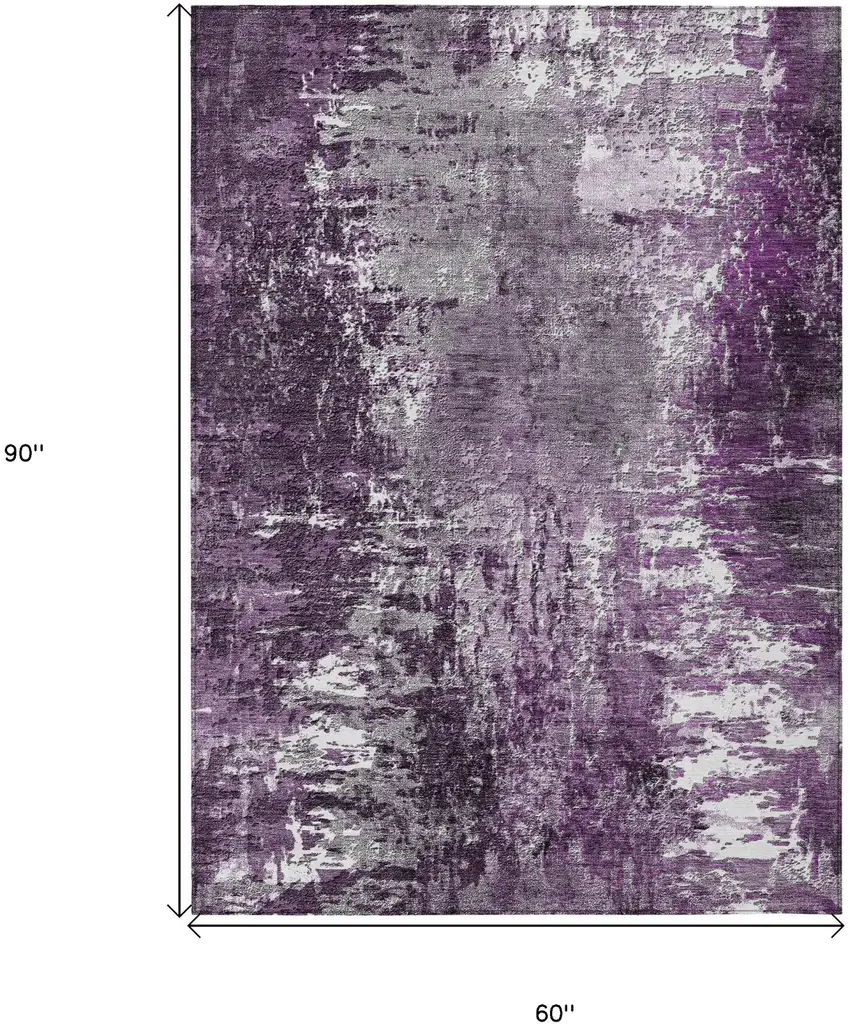 Eggplant Purple And Lavender Abstract Washable Indoor Outdoor Area Rug Photo 3