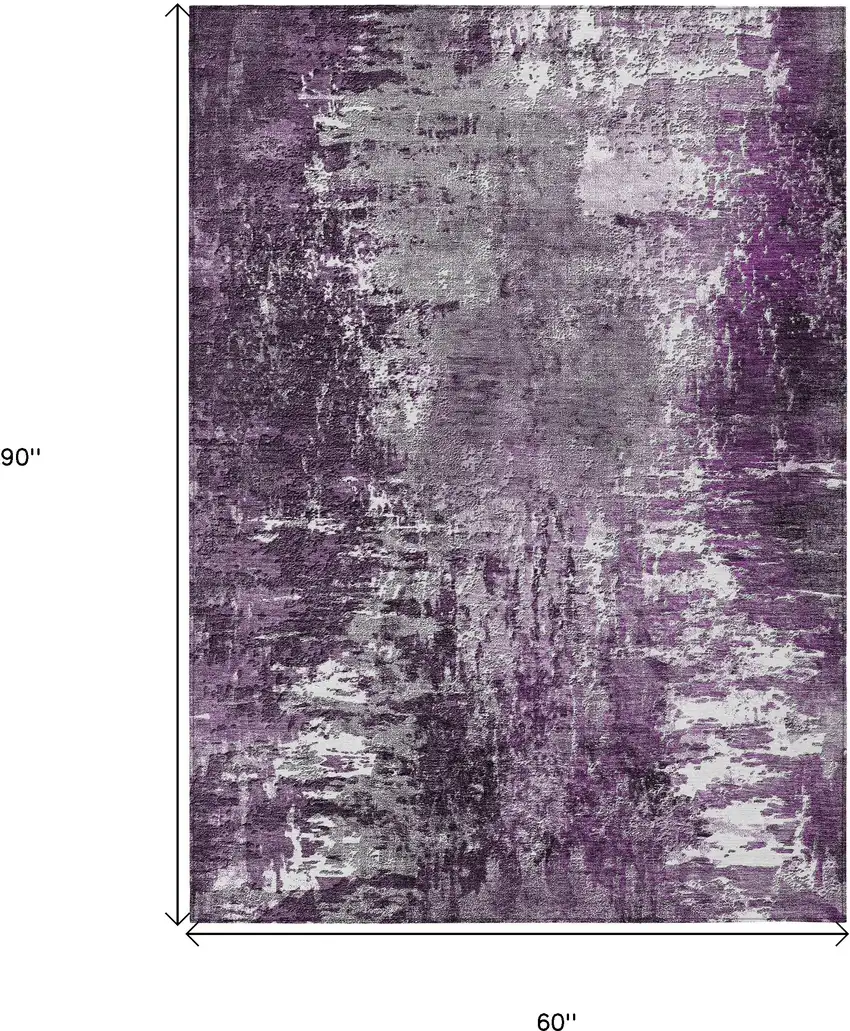 Eggplant Purple And Lavender Abstract Washable Indoor Outdoor Area Rug Photo 3