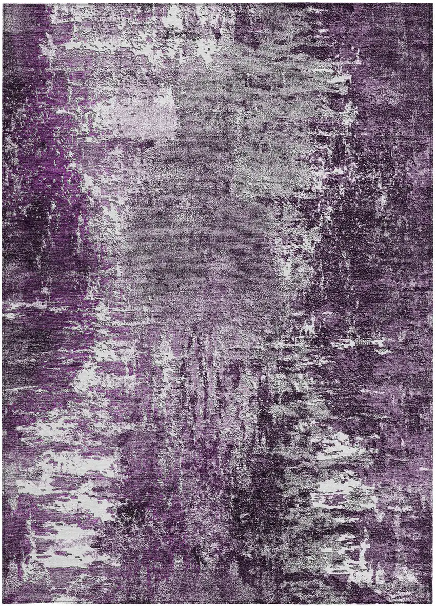 Eggplant Purple And Lavender Abstract Washable Indoor Outdoor Area Rug Photo 6