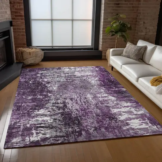 Eggplant Purple And Lavender Abstract Washable Indoor Outdoor Area Rug Photo 8