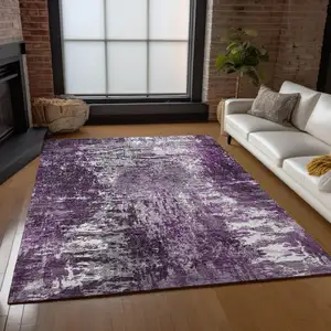 Photo of Eggplant Purple And Lavender Abstract Washable Indoor Outdoor Area Rug
