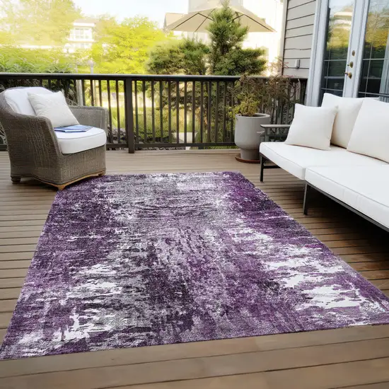 Eggplant Purple And Lavender Abstract Washable Indoor Outdoor Area Rug Photo 9
